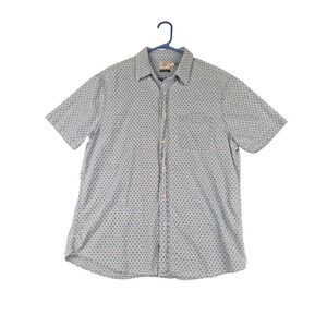 Faherty Brand Mens Blue Gray Indigo Dyed Fish Scale Scallop Print SS Shirt Large
